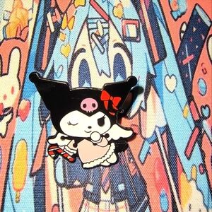Sanrio Black and White Kuromi Pin with Red Bow